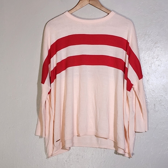 Peach and Red Striped Women's Top - Picture 1 of 6